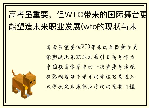 高考虽重要，但WTO带来的国际舞台更能塑造未来职业发展(wto的现状与未来)